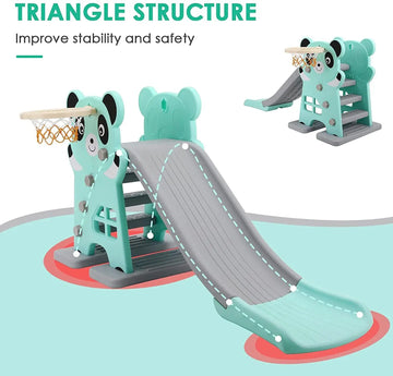 Kids Fun and Sturdy Indoor/Outdoor Slide w/ Basketball Hoop (Ball Included)
